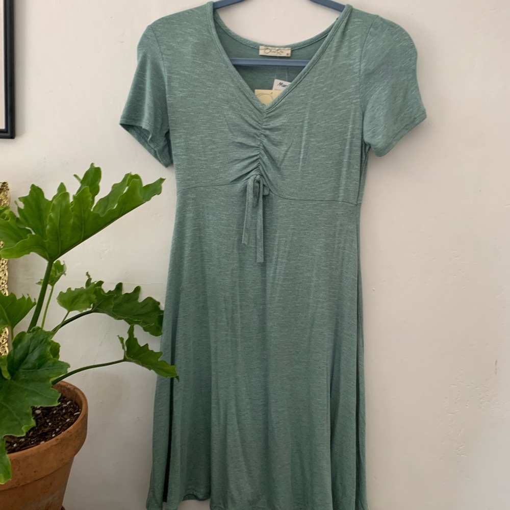 Green Summer Dress with Cinched Top